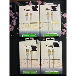 S. Simple 6ft USB-A to USB-C Tough-Knit Braided Cable White/Gold Lot of 4 NEW OB